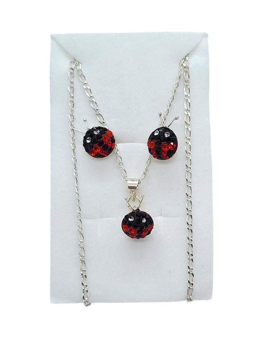 Aretes y collar de catarina Mariquita de plata P925 zirconia 3