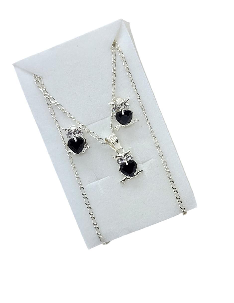 Aretes y collar de búho Ave Nocturna de plata P925 zirconia 4