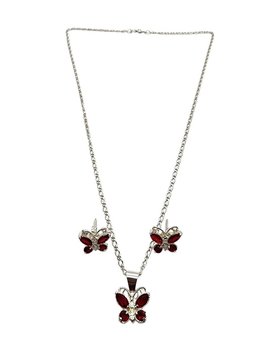 Aretes y collar de mariposa Insectos de plata P925 zirconia 2