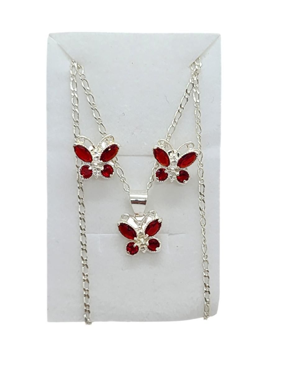 Aretes y collar de mariposa Insectos de plata P925 zirconia 3