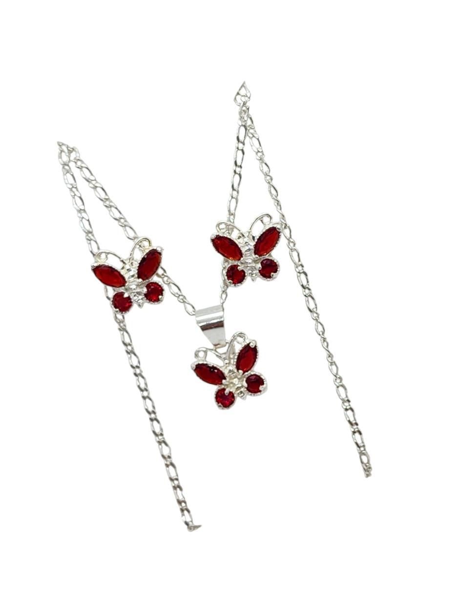 Aretes y collar de mariposa Insectos de plata P925 zirconia 4