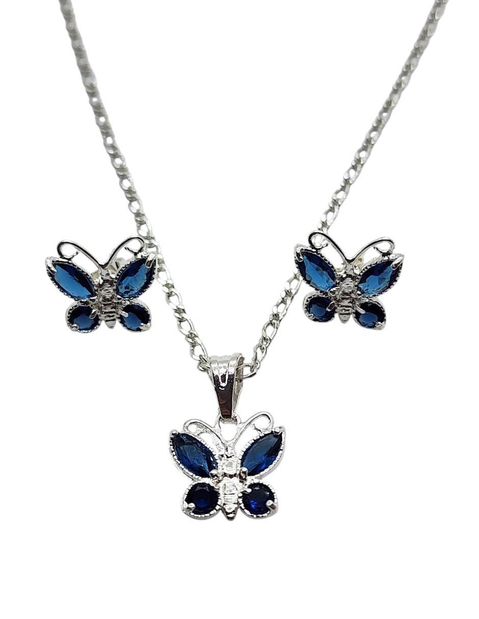 Aretes y collar de mariposa Insecto de plata P925 zirconia