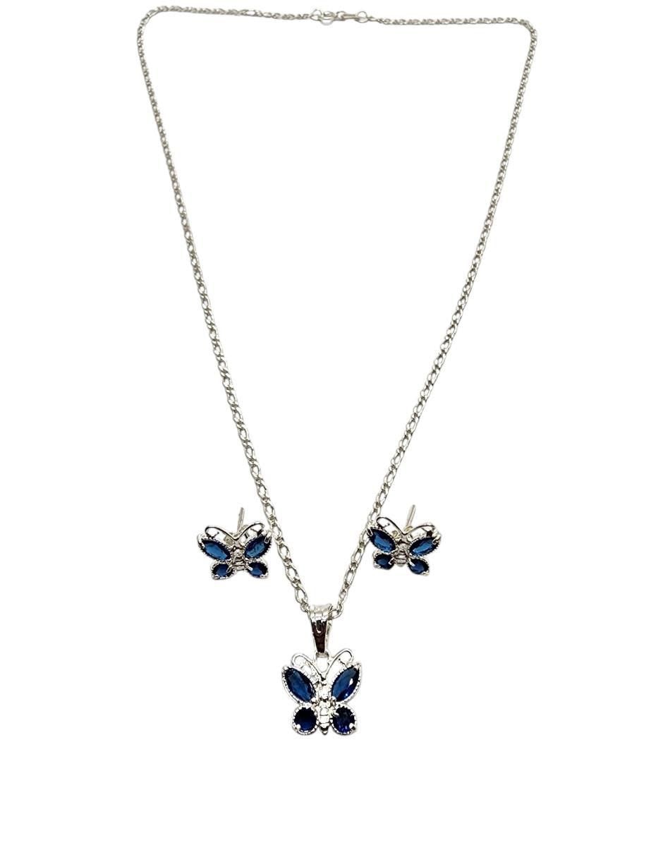Aretes y collar de mariposa Insecto de plata P925 zirconia 2