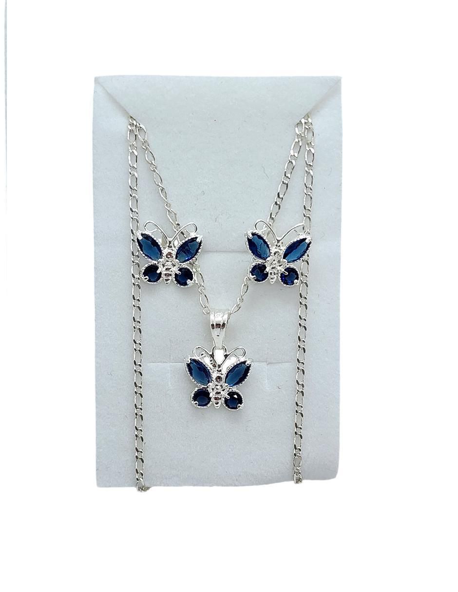 Aretes y collar de mariposa Insecto de plata P925 zirconia 3