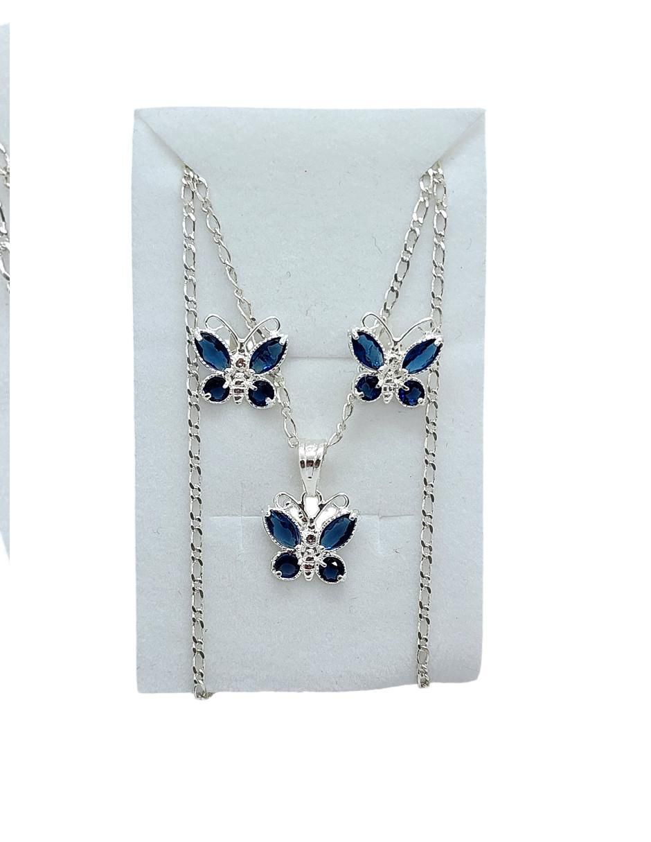 Aretes y collar de mariposa Insecto de plata P925 zirconia 4