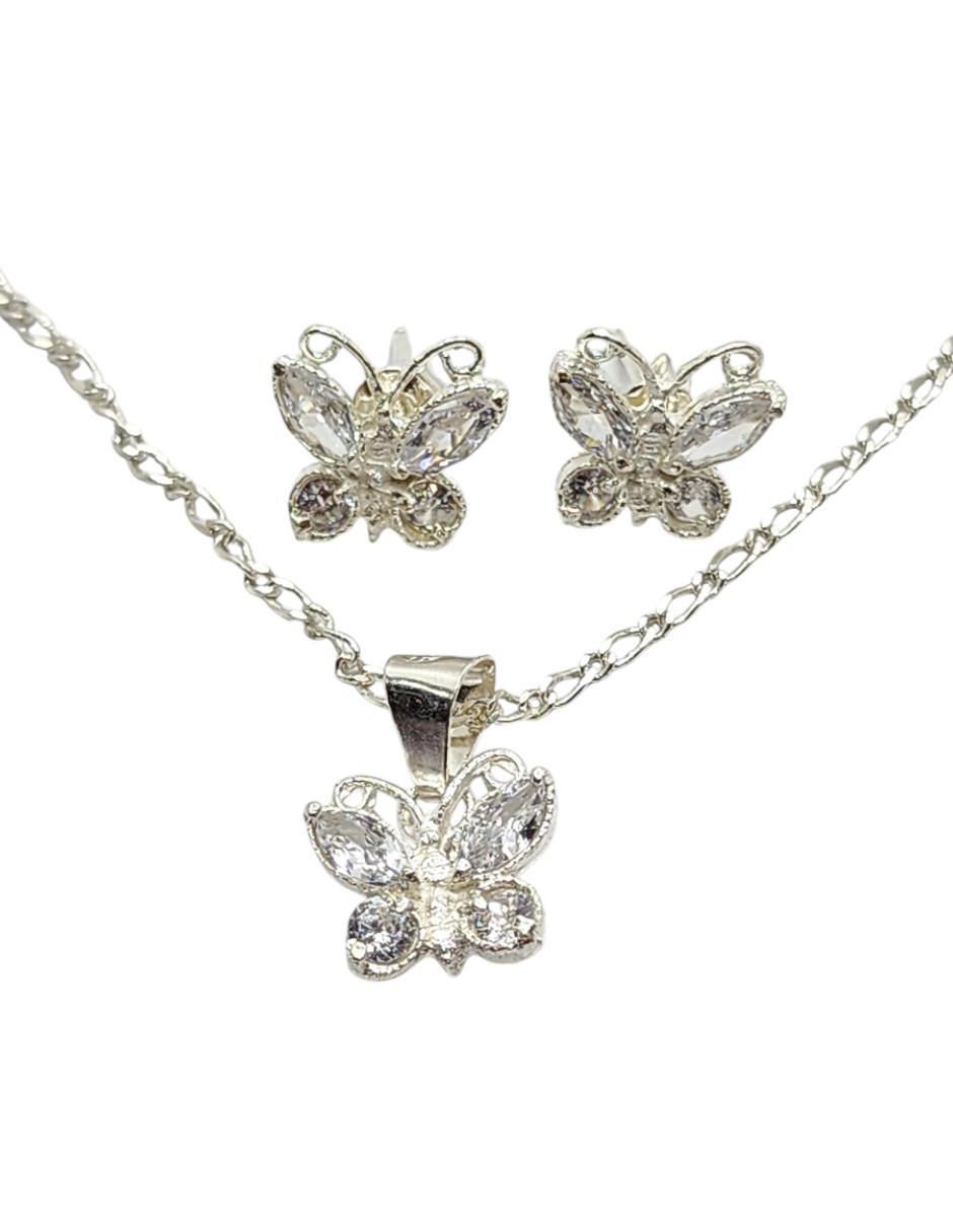 Aretes y collar de mariposa Insecto de plata P925 zirconia