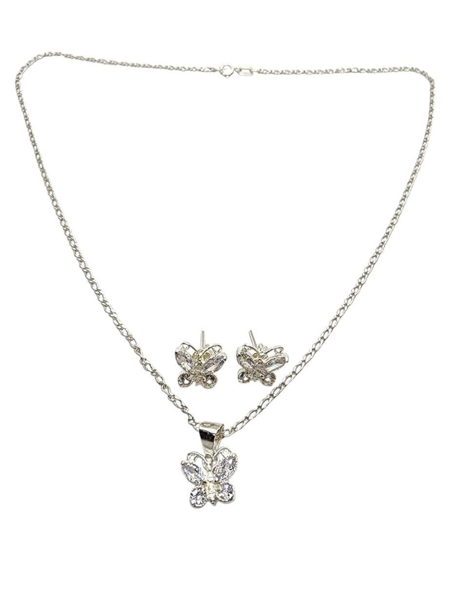Aretes y collar de mariposa Insecto de plata P925 zirconia 2