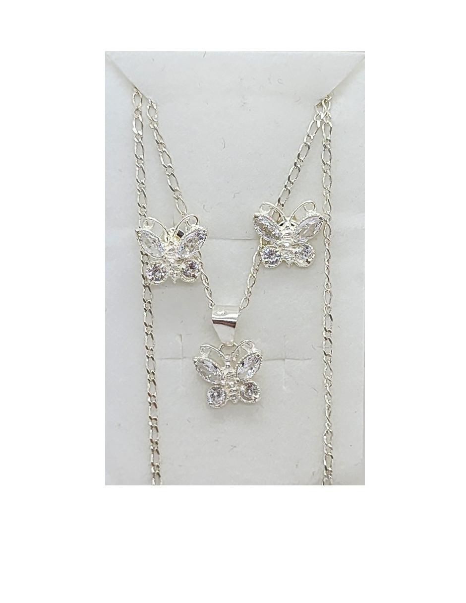 Aretes y collar de mariposa Insecto de plata P925 zirconia 3