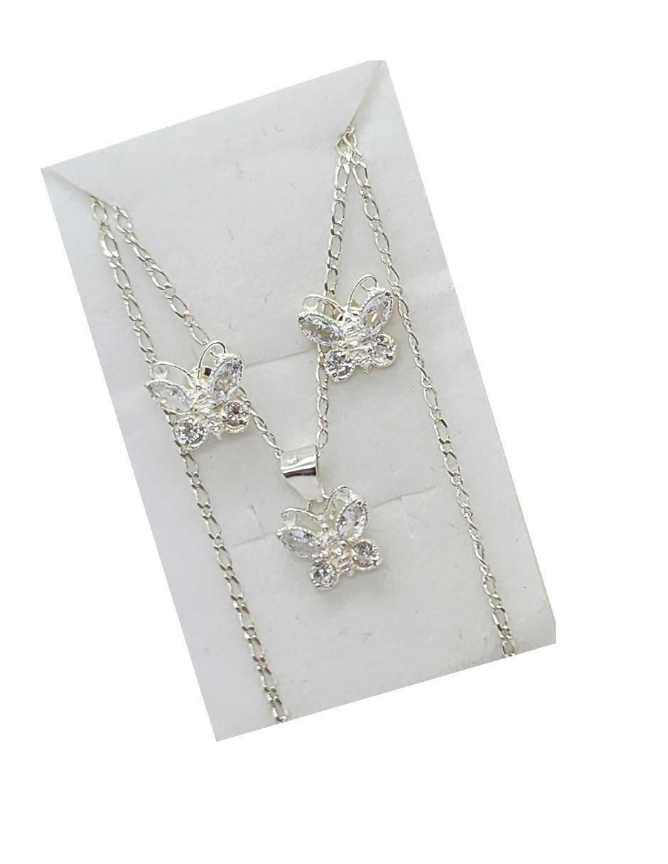 Aretes y collar de mariposa Insecto de plata P925 zirconia 4