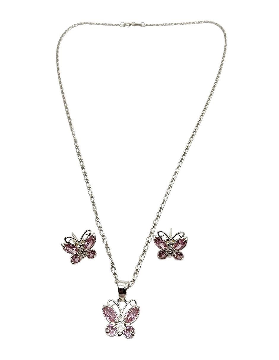 Aretes y collar de mariposa Insecto de plata P925 zirconia 2