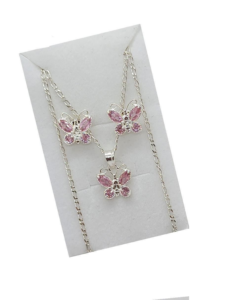 Aretes y collar de mariposa Insecto de plata P925 zirconia 6