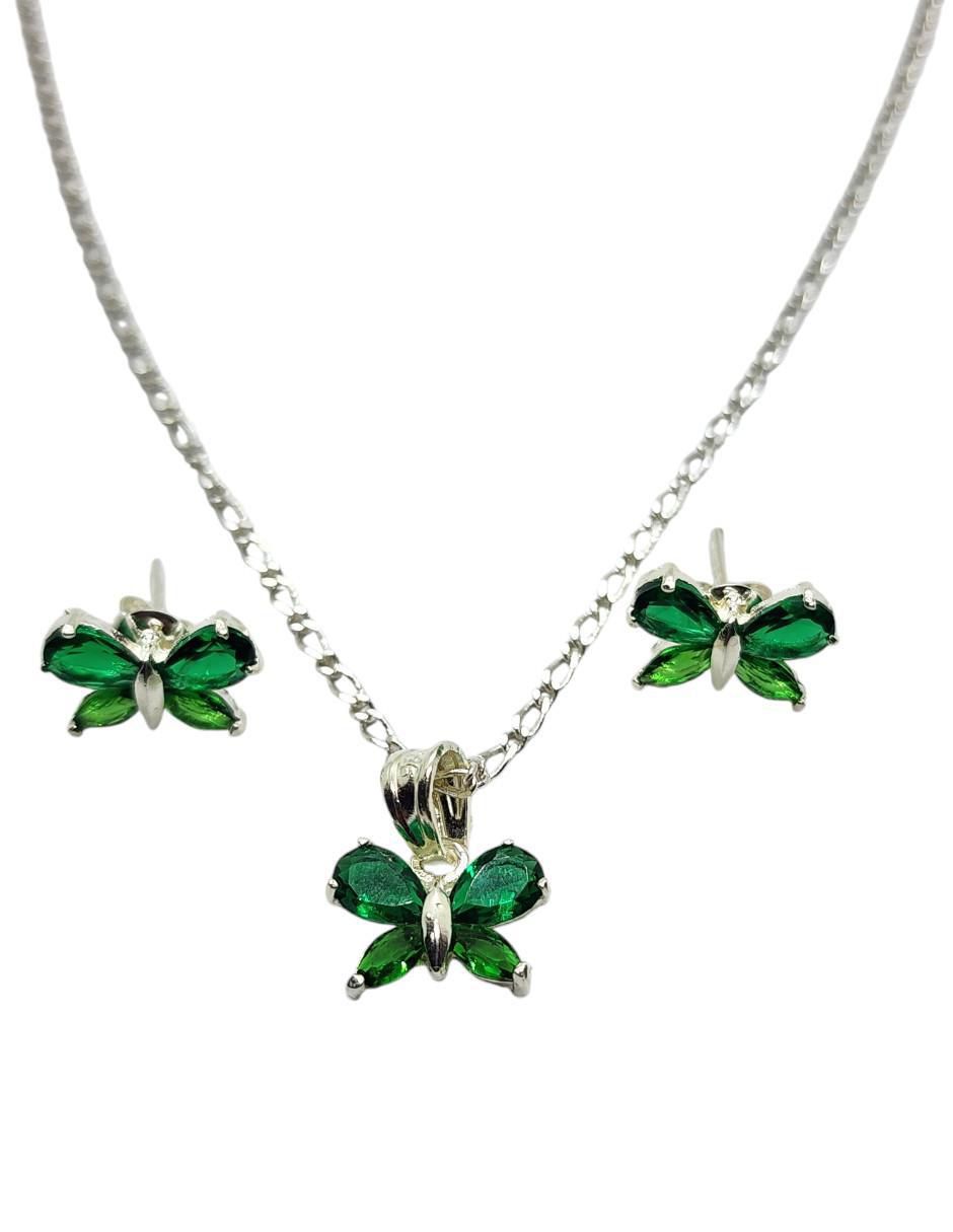 Aretes y collar de mariposa Insecto de plata P925 zirconia