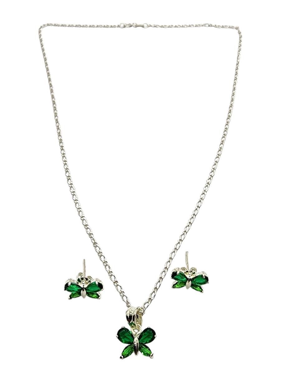Aretes y collar de mariposa Insecto de plata P925 zirconia 2