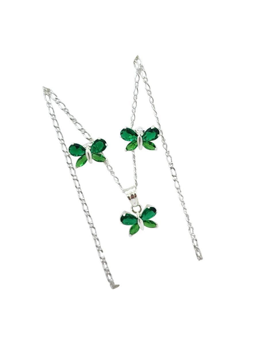 Aretes y collar de mariposa Insecto de plata P925 zirconia 3