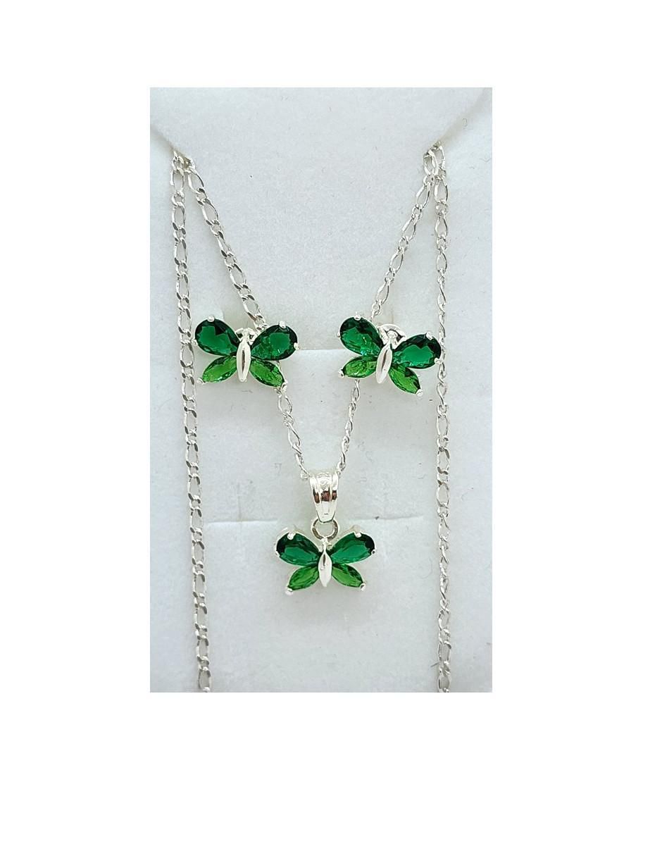 Aretes y collar de mariposa Insecto de plata P925 zirconia 4
