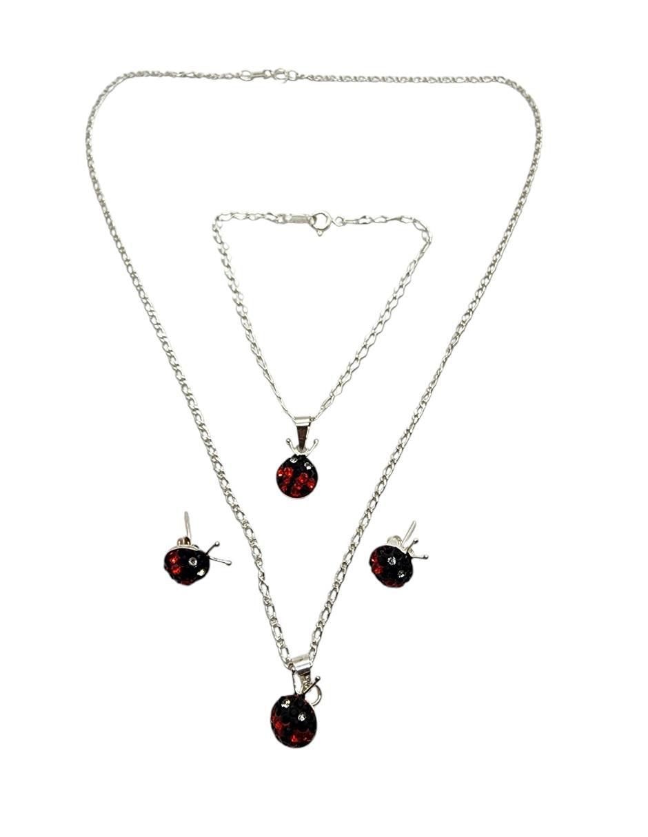 Aretes, collar y pulsera de catarina Mariquita de plata P925 zirconia 2