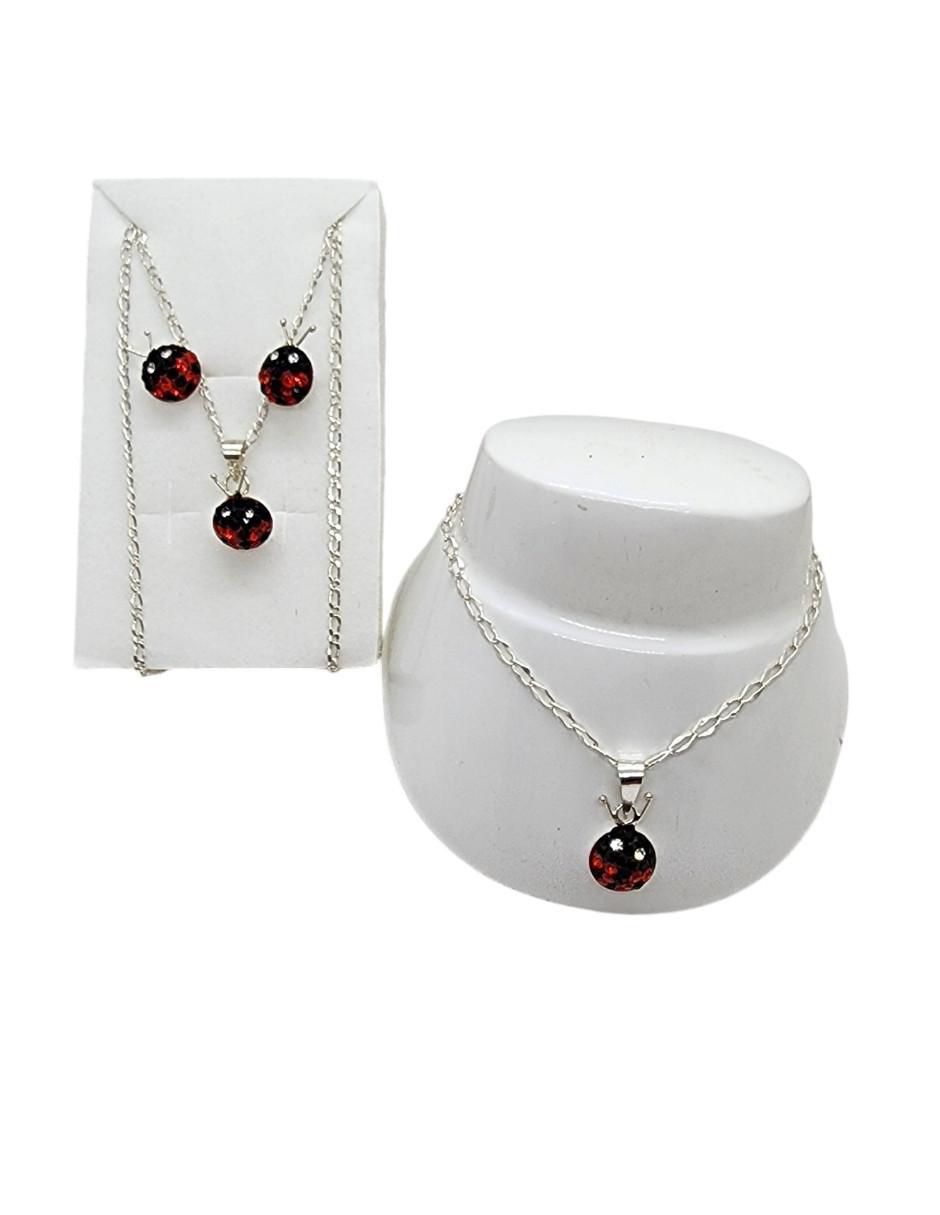 Aretes, collar y pulsera de catarina Mariquita de plata P925 zirconia 3