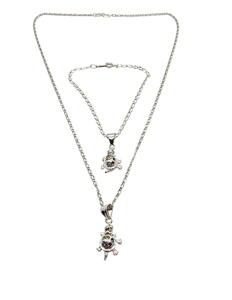 Collar y pulsera de tortuga Reptil Marino de plata P925 zirconia 2