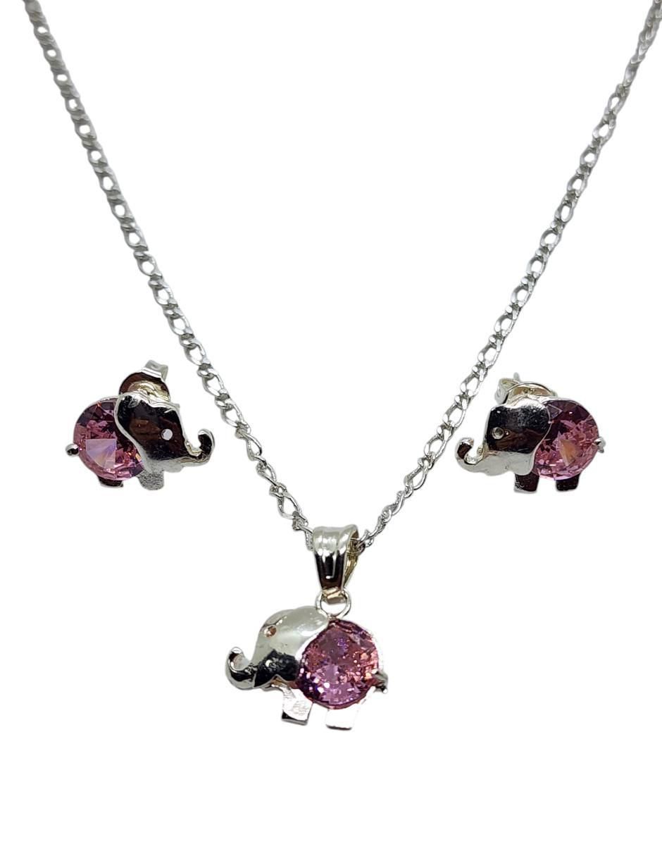 Aretes y collar de elefante Mamifero de plata P925 zirconia