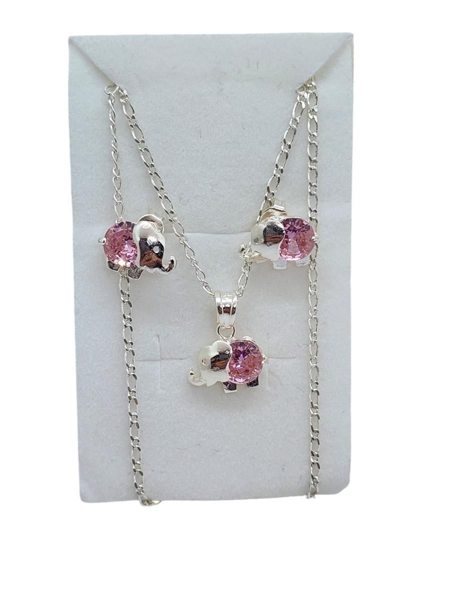 Aretes y collar de elefante Mamifero  de plata P925 zirconia 3