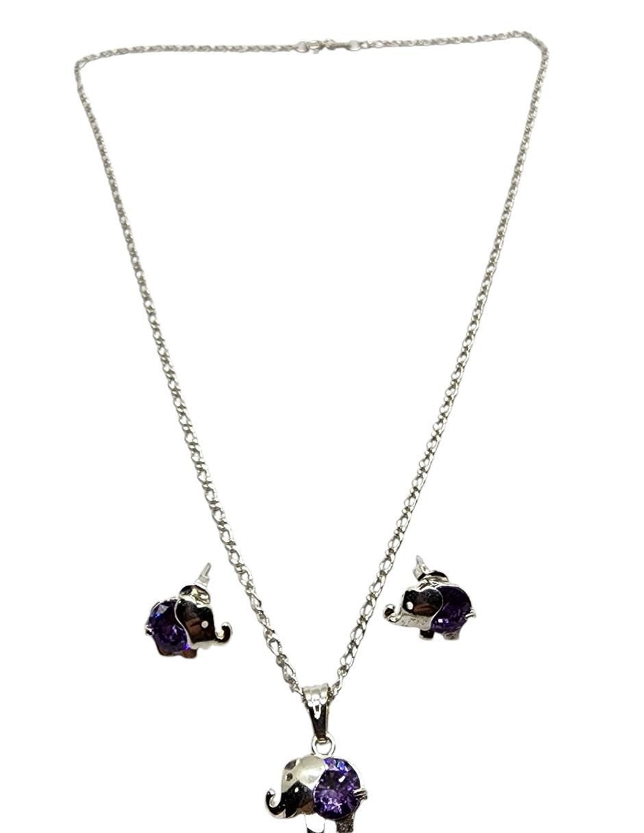 Aretes y collar de elefante Mamifero de plata P925 zirconia 2