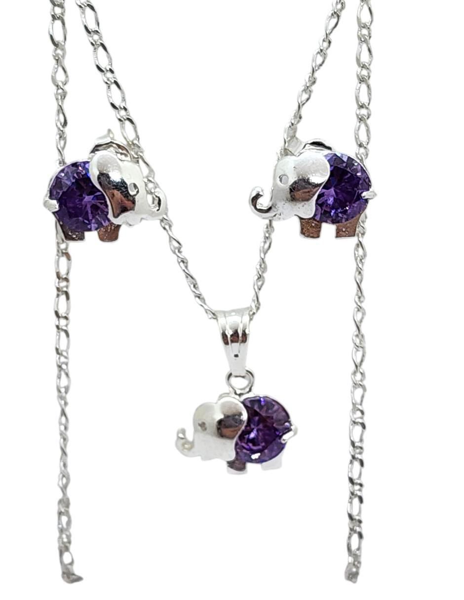 Aretes y collar de elefante Mamifero de plata P925 zirconia 3