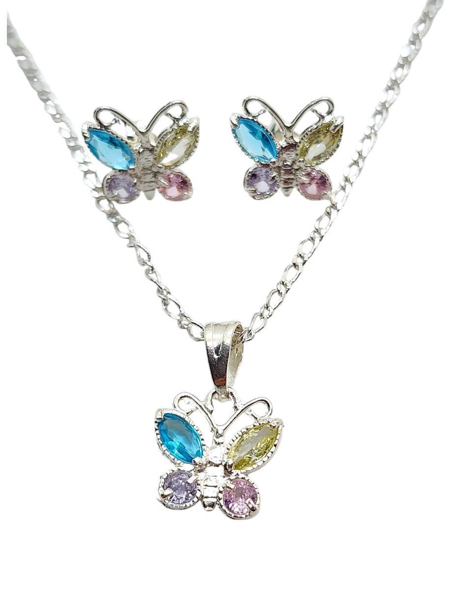 Aretes y collar de mariposa Insectos de plata P925 zirconia
