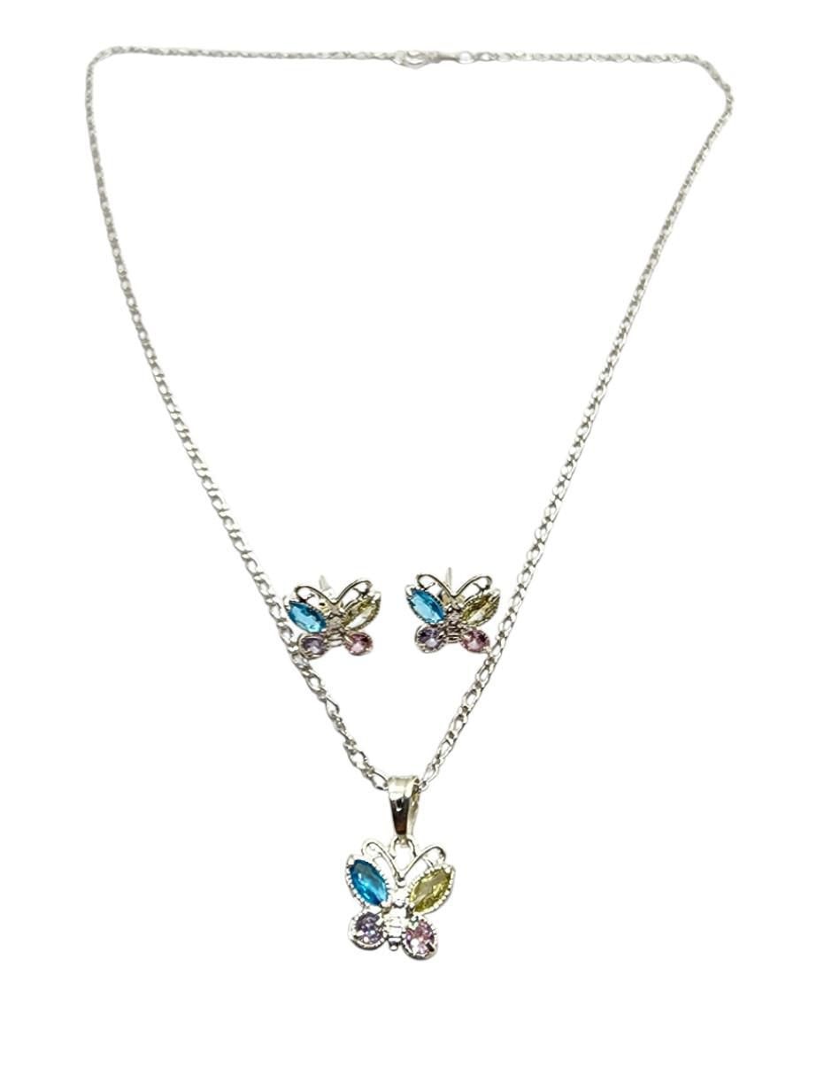 Aretes y collar de mariposa Insectos de plata P925 zirconia 2