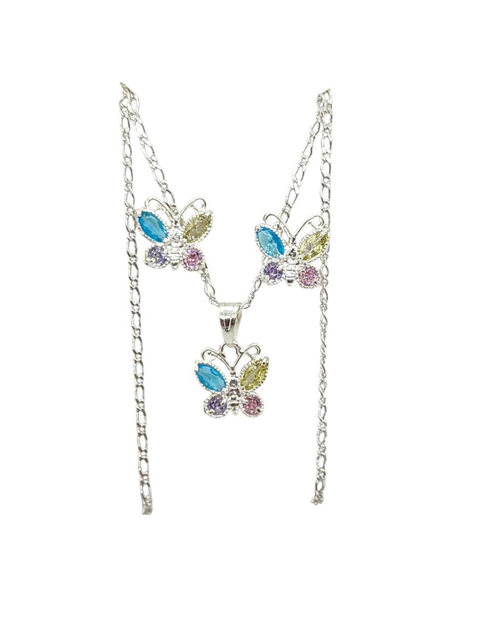 Aretes y collar de mariposa Insectos de plata P925 zirconia 3