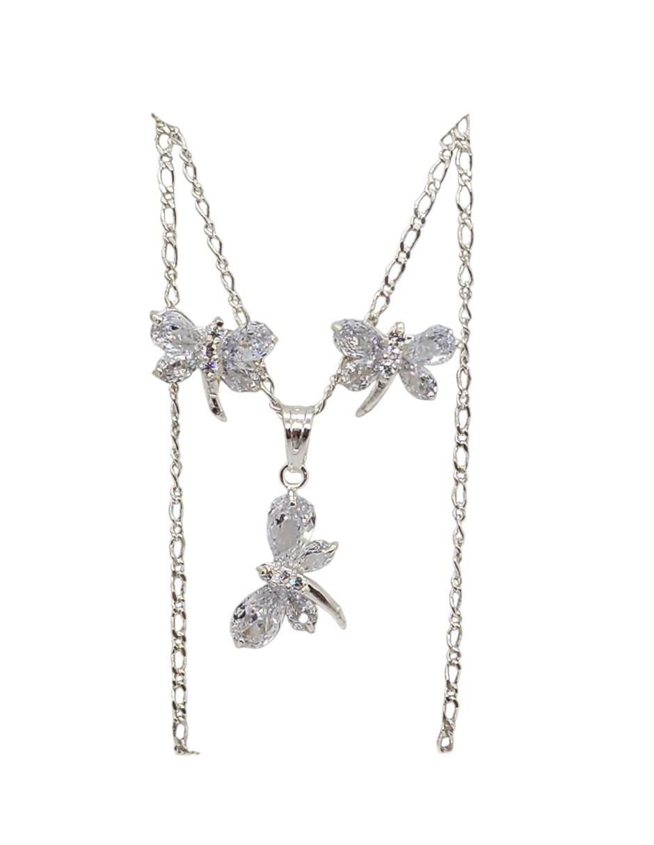 Aretes y collar de libélula Insectos de plata P925 zirconia 3