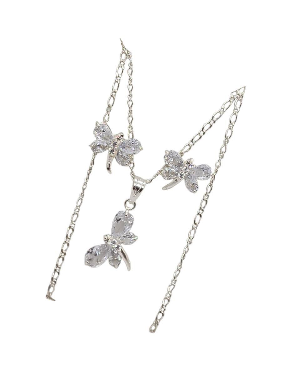 Aretes y collar de libélula Insectos de plata P925 zirconia 4