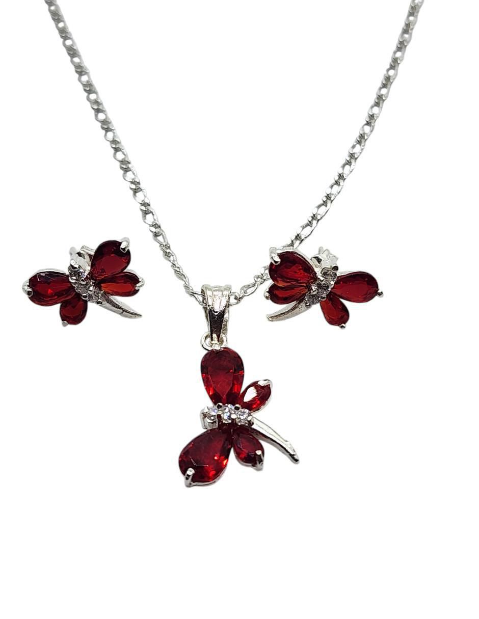 Aretes y collar de libélula Insectos de plata P925 zirconia
