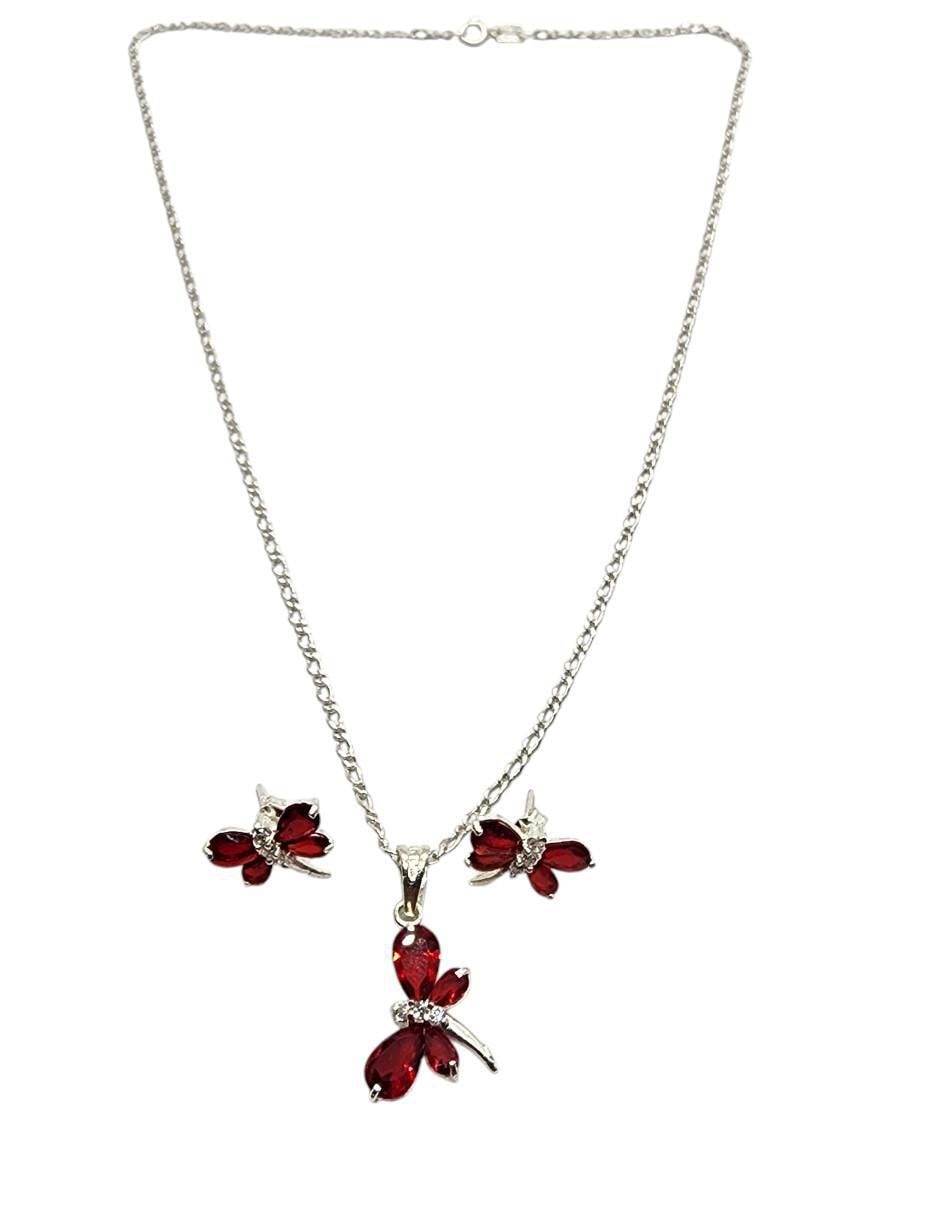 Aretes y collar de libélula Insectos de plata P925 zirconia 2