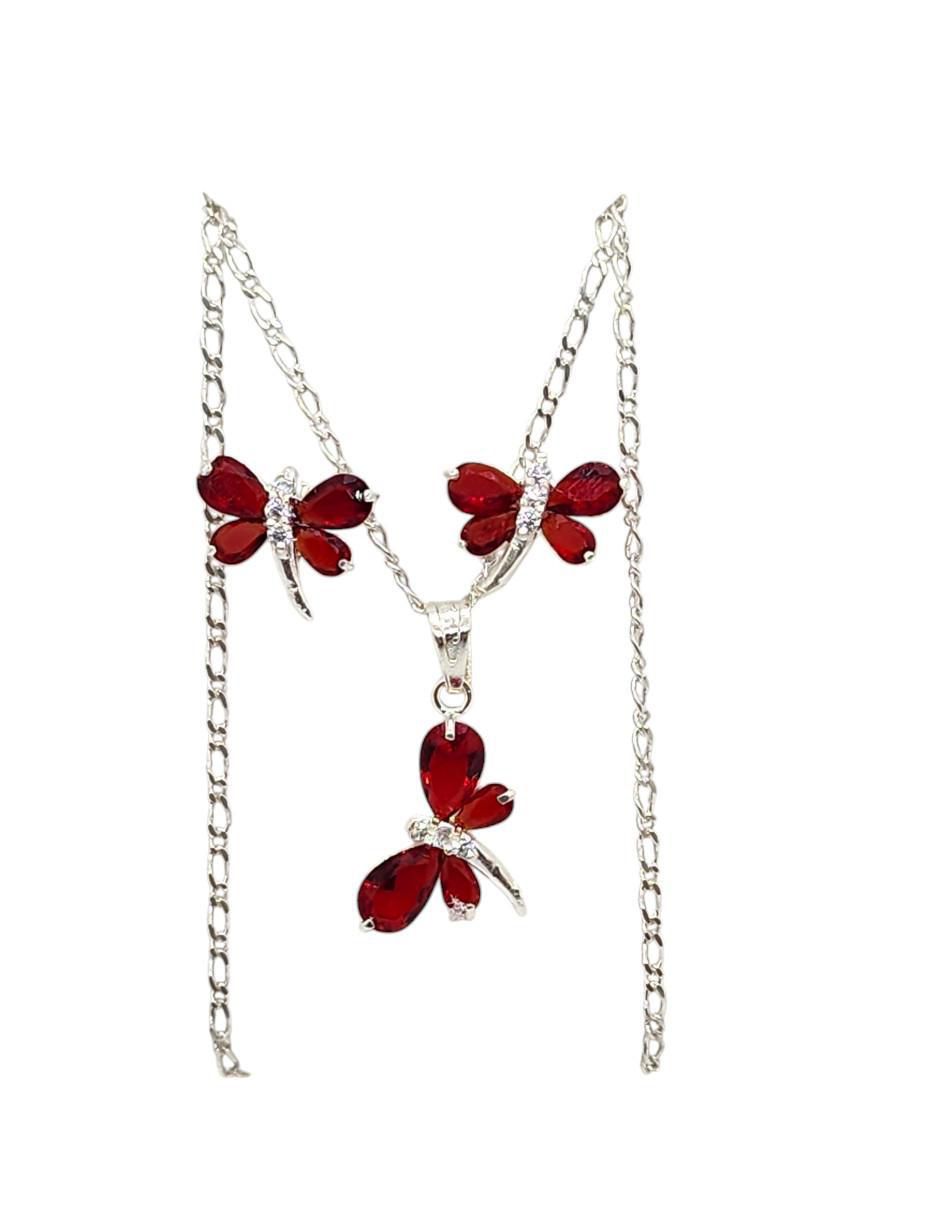 Aretes y collar de libélula Insectos de plata P925 zirconia 3