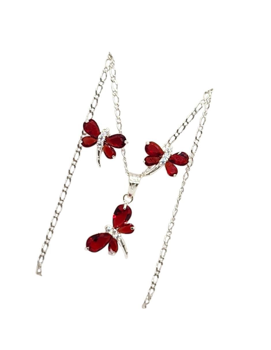 Aretes y collar de libélula Insectos de plata P925 zirconia 4