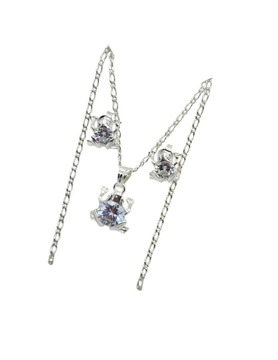 Aretes y collar de rana Anfibio de plata P925 zirconia 4