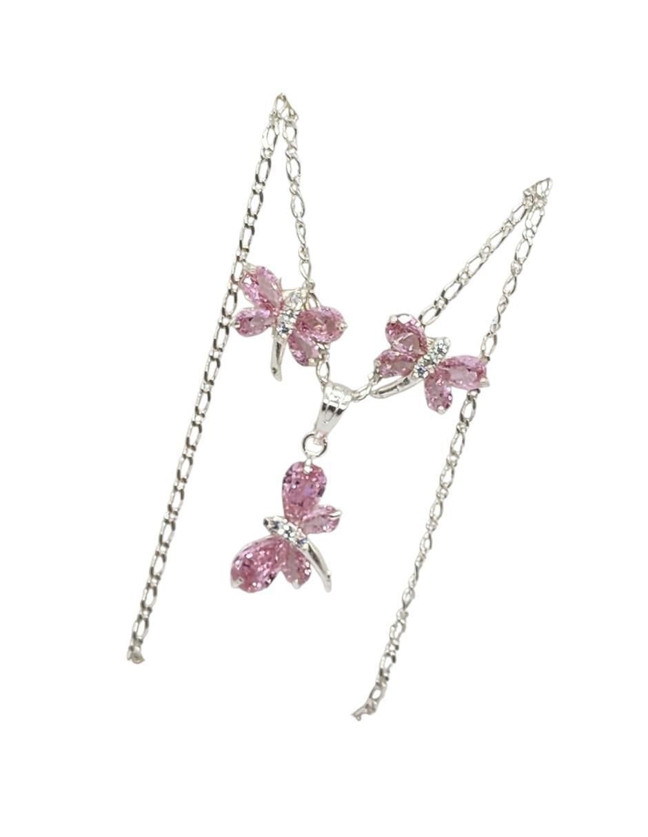 Aretes y collar de libélula Insecto de plata P925 zirconia 3