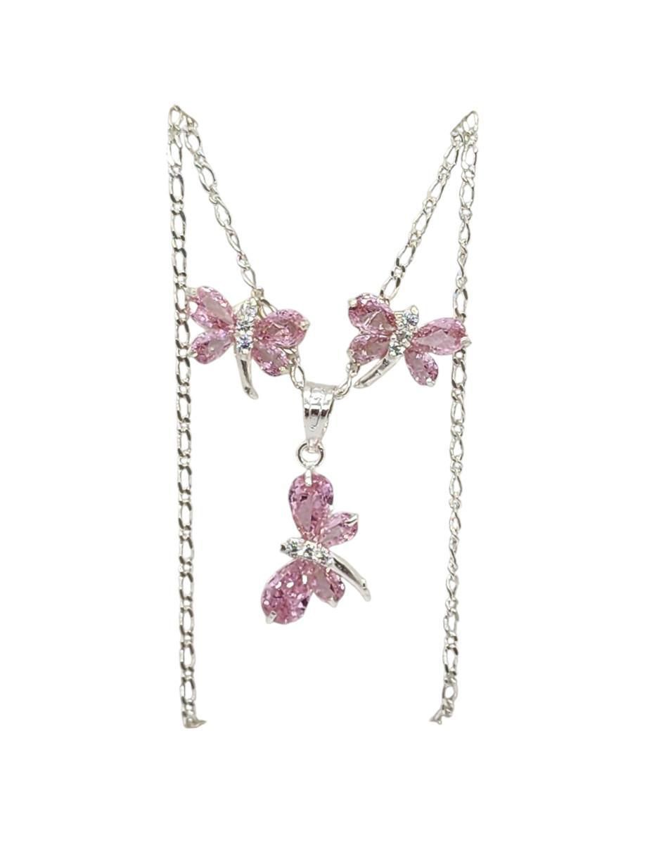 Aretes y collar de libélula Insecto de plata P925 zirconia 5