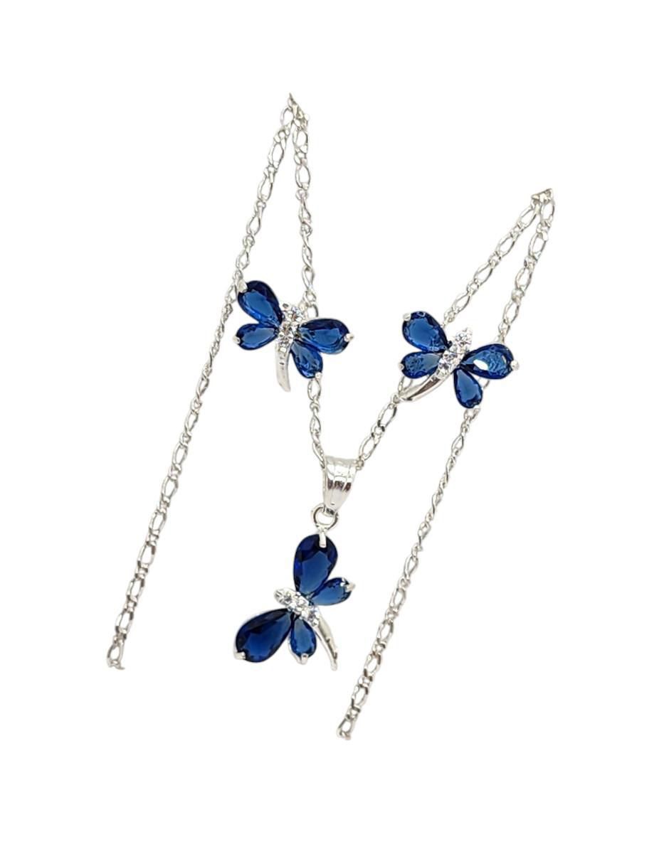 Aretes y collar de libélula Insectos de plata P925 zirconia 4
