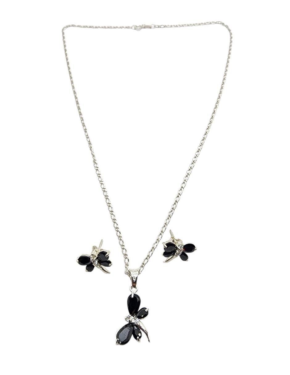 Aretes y collar de libélula Insecto de plata P925 zirconia 2
