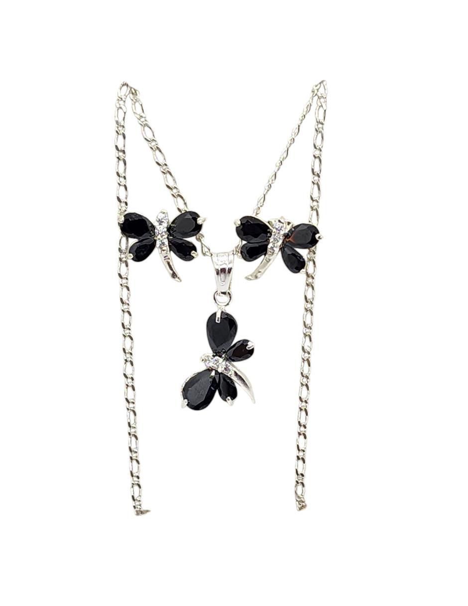 Aretes y collar de libélula Insecto de plata P925 zirconia 3
