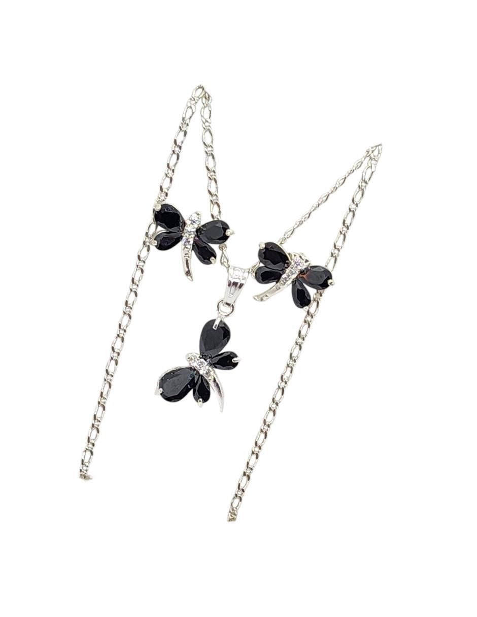 Aretes y collar de libélula Insecto de plata P925 zirconia 4