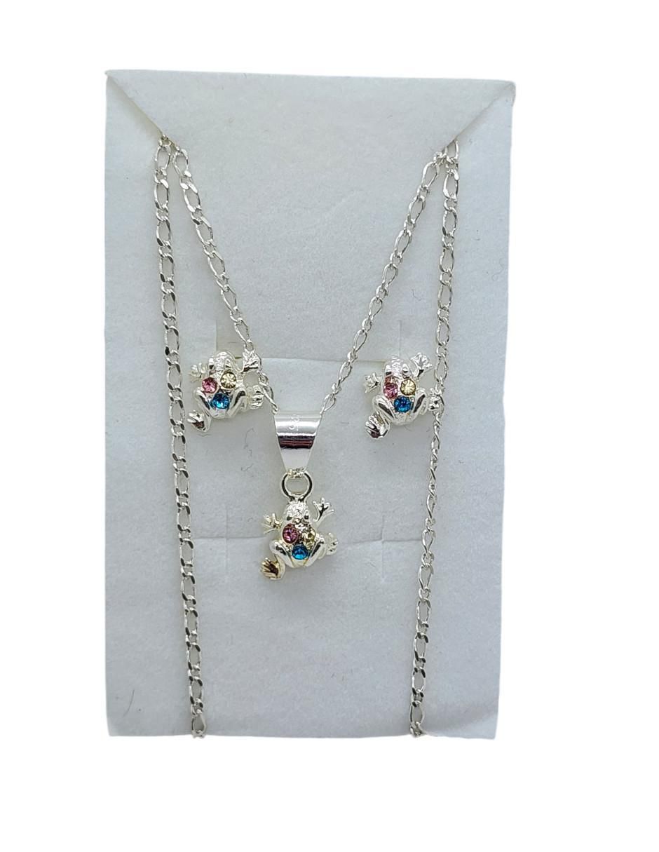 Aretes y collar de rana Anfibio de plata P925 zirconia 3