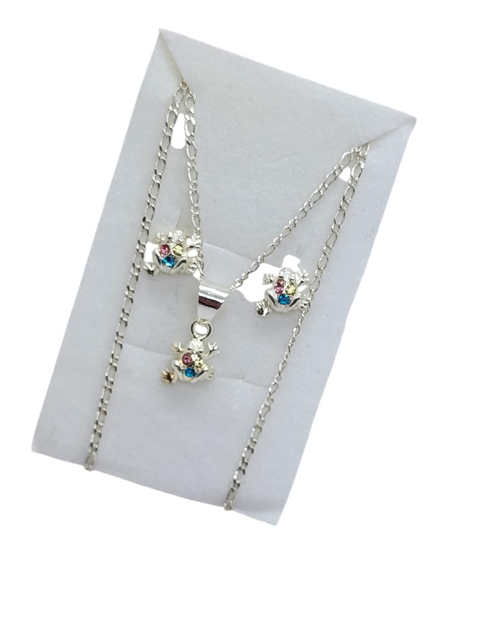 Aretes y collar de rana Anfibio de plata P925 zirconia 4