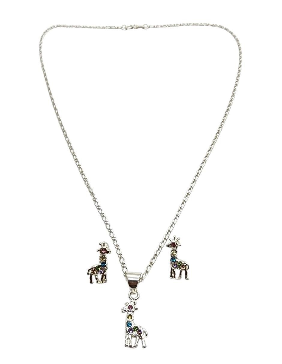 Aretes y collar de jirafa Safari de plata P925 zirconia 2