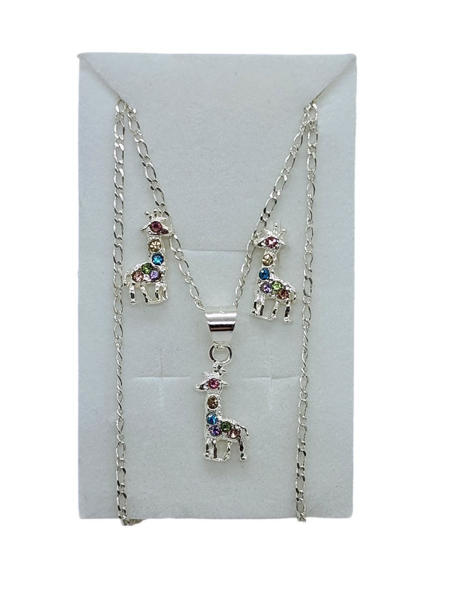 Aretes y collar de jirafa Safari de plata P925 zirconia 3