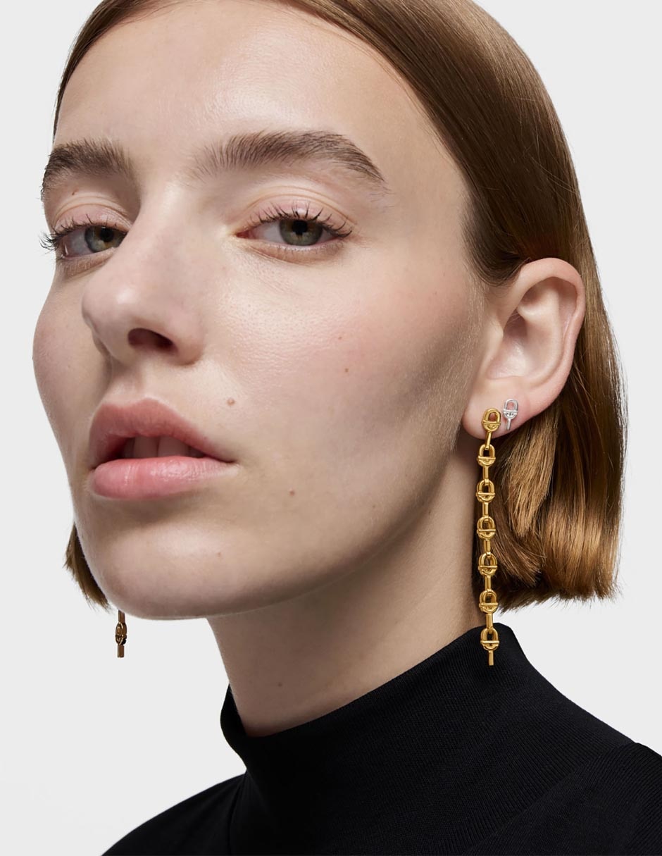 Aretes de eslabones de plata p 925 con acabado baño de oro 10