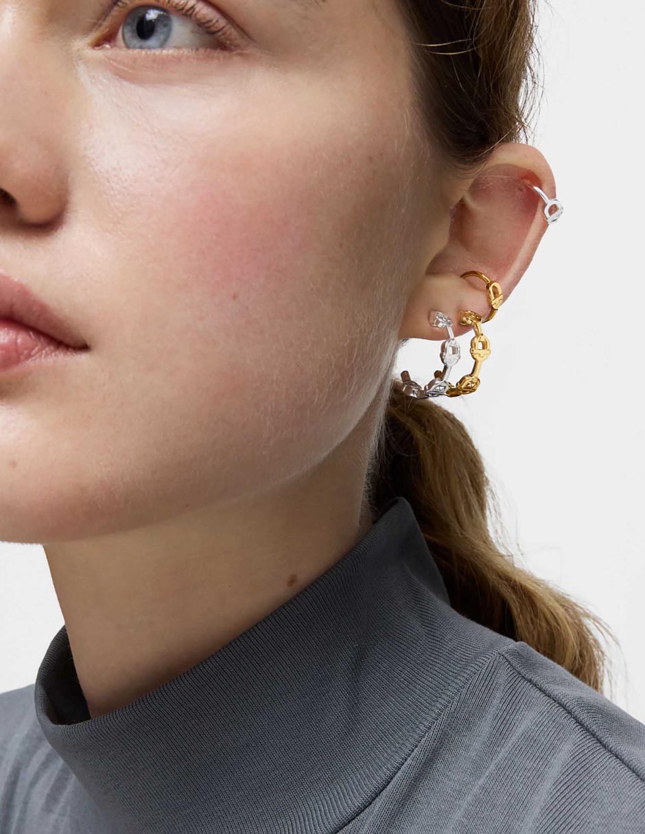 Aretes de aro circulares Manifesto de plata P 925 con acabado brillante 5