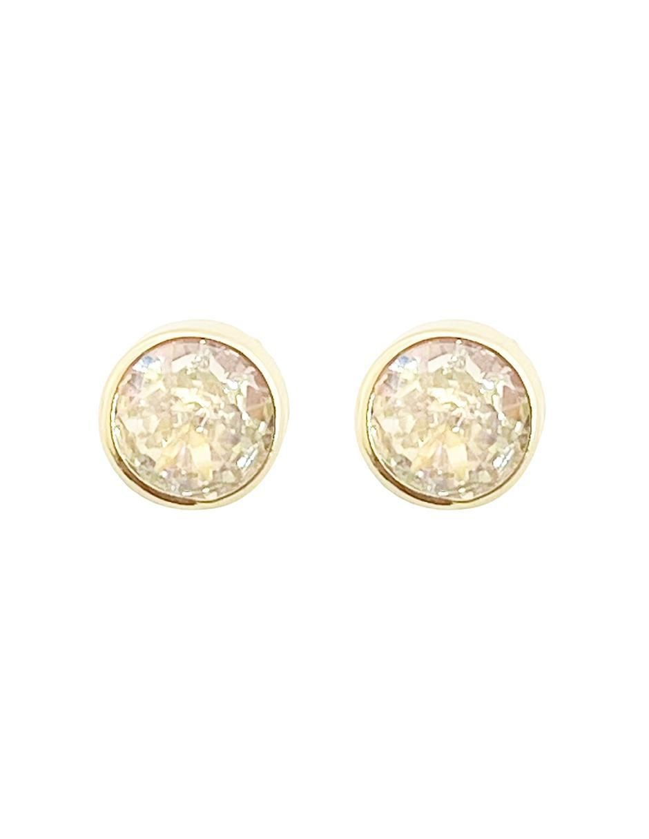 Broqueles redondos de oro con acabado brillante zirconia