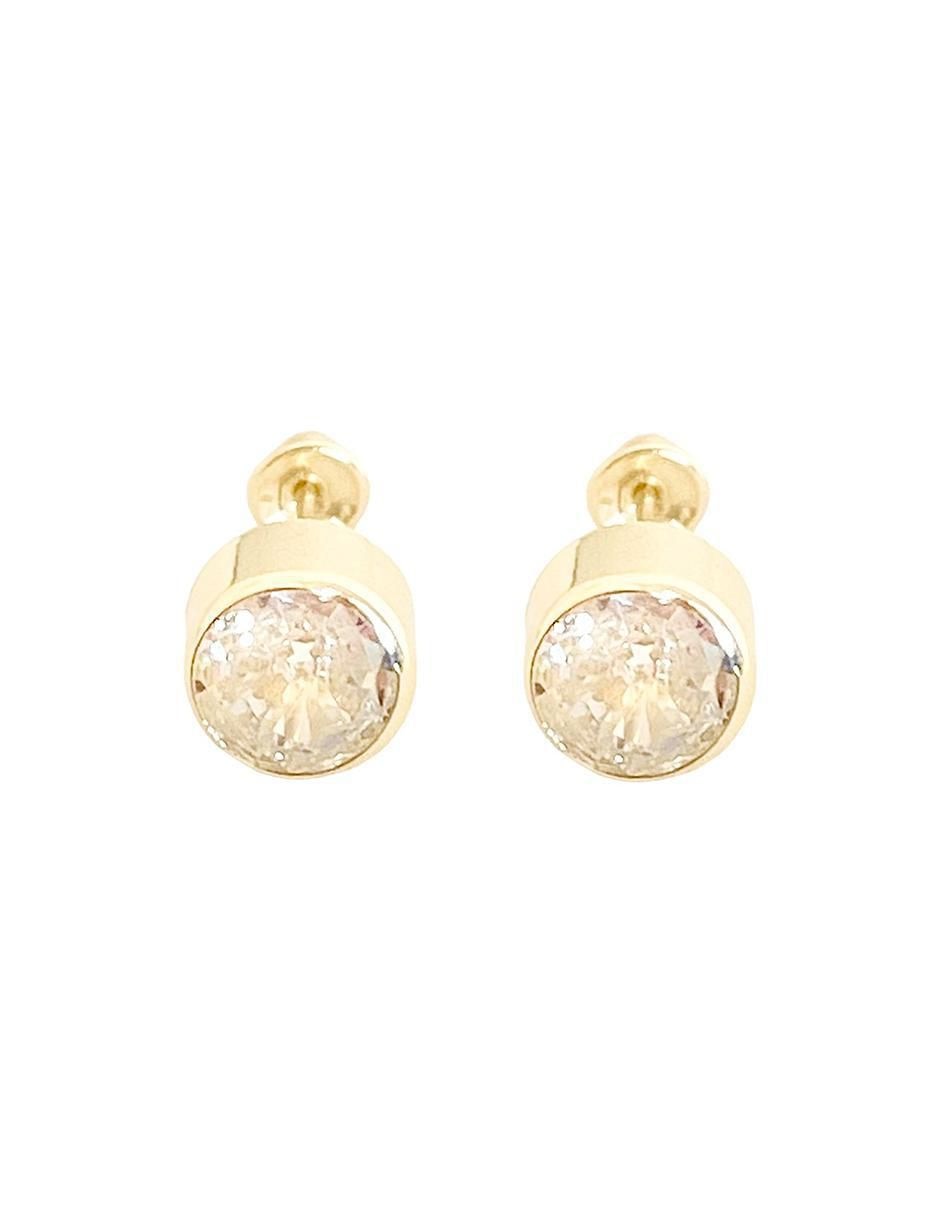 Broqueles redondos de oro con acabado brillante zirconia 3